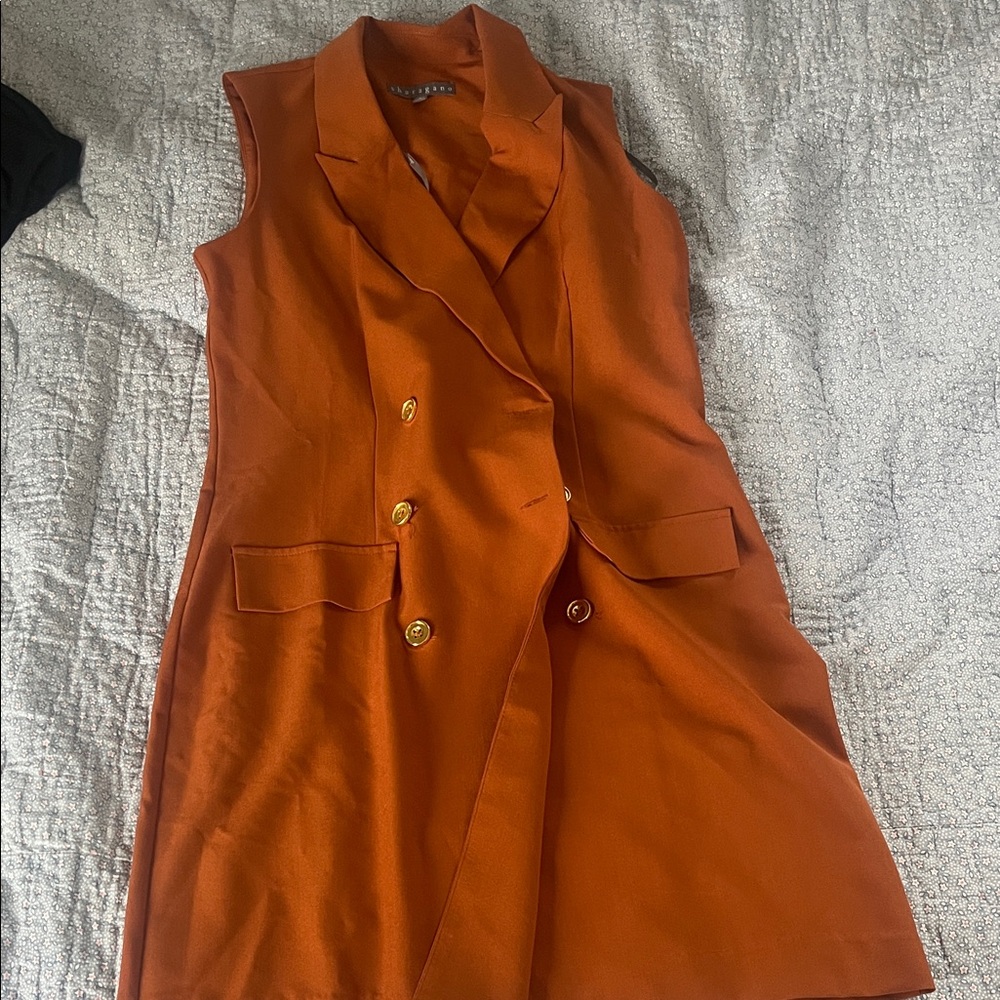 Sleeveless Double-Breasted sunset Orange  Dress